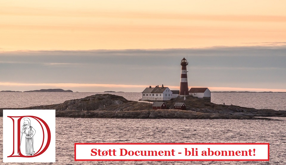 Documents originale abonnementsplakat med fyrtårn og oppfordringen «Støtt Document – bli abonnent».